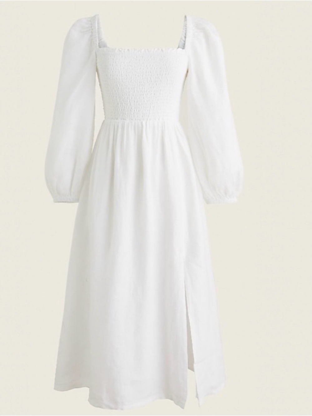 J. Crew White Linen SMOCKED TOP MIDI SLIT DRESS - Picture 2 of 8